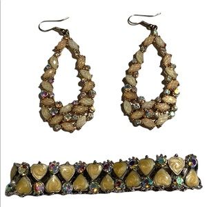 Rhinestone Resin Bead Enamel Stretch Heart-shaped Bracelet Dangle Earring